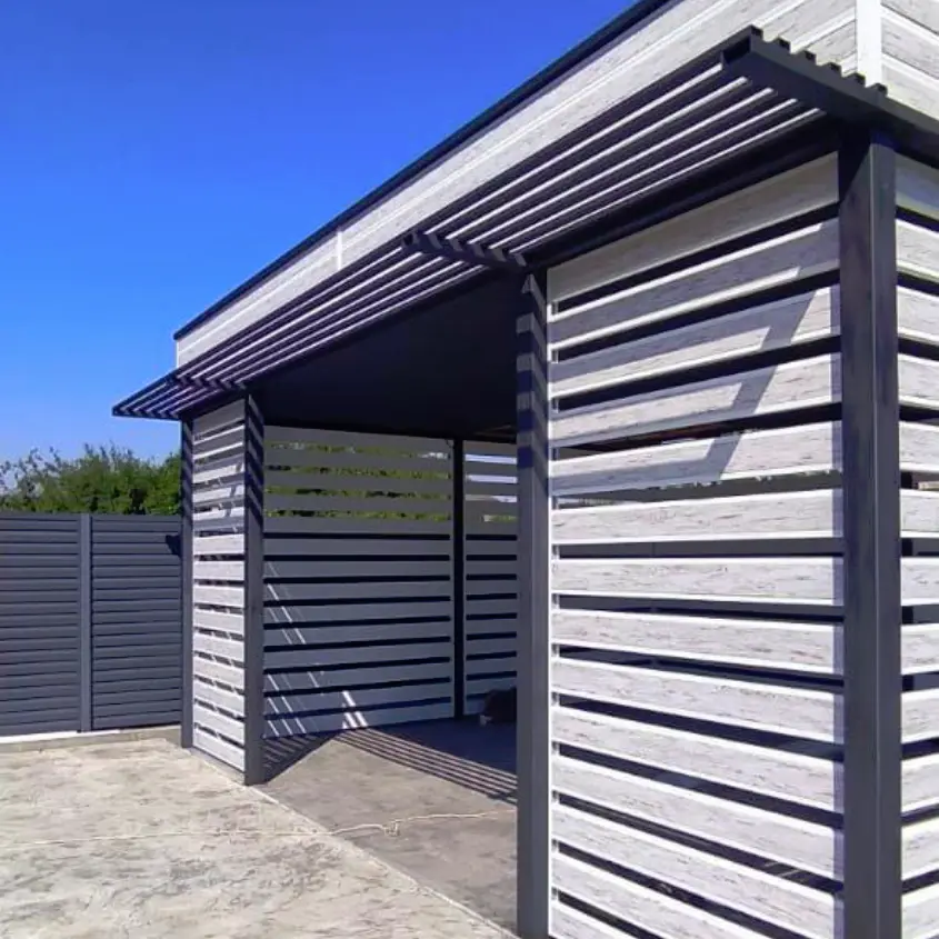 Фото 2 беседка-пергола из металлопланкена Беленый Дуб Printech Корея