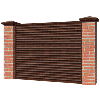 Забор жалюзи ЭКО-Z Темный Каштан 3D Принтек двусторонний на кирпичных столбах