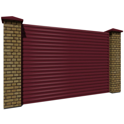 Секция забора жалюзи RAL3005 Красное Вино 2-х сторонняя с кирпичными столбами